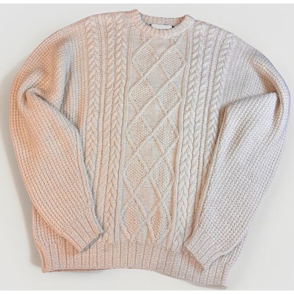 The Peruvian Connection Cable Knit Sweater XL Cream 100% Alpaca Fisherman Preppy - Picture 1 of 9